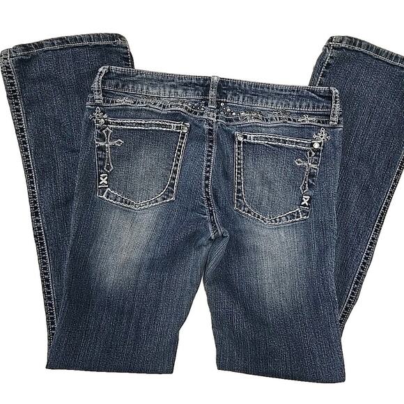 Rock 47 By Wrangler Womens Bootcut Jeans Sz 7 Cross Y2K Low Rise Western Cowgirl - Picture 1 of 15